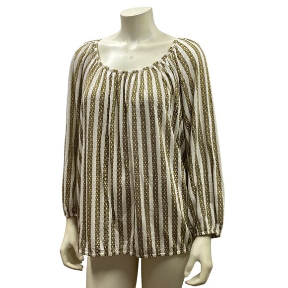 Michael Kors‎ Womens Long Sleeve Blouse Beige & Gold  XL - Picture 2 of 5